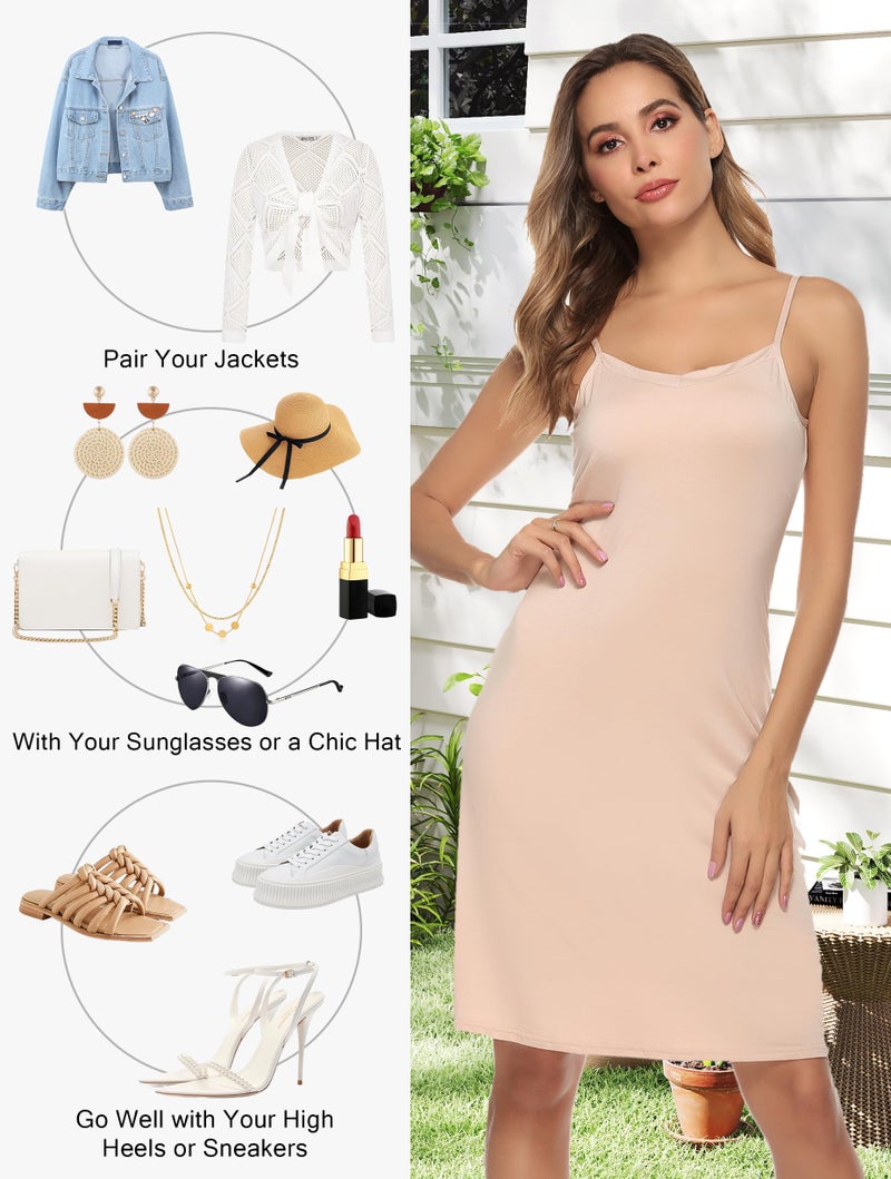 Vlazom Women Full Slips Sexy Soft Under Dress Basic Adjustable Spaghetti Strap Cami Slip Chemises V Neck Negligee - Image 5